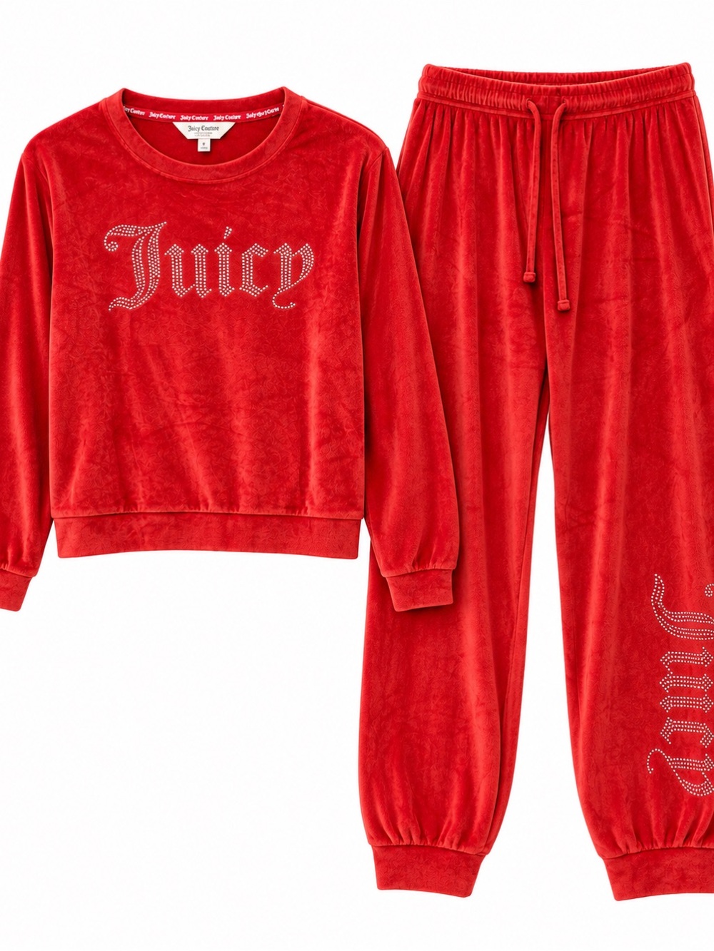 Juicy Couture Red Velour Rhinestone Tracksuit Set M Top S Pants
